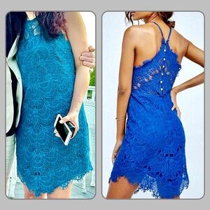 FREE PEOPLE ‘She’s Got It’ Teal Lace Slip Dress MEDIUM•Bodycon•Lined•High Waist
